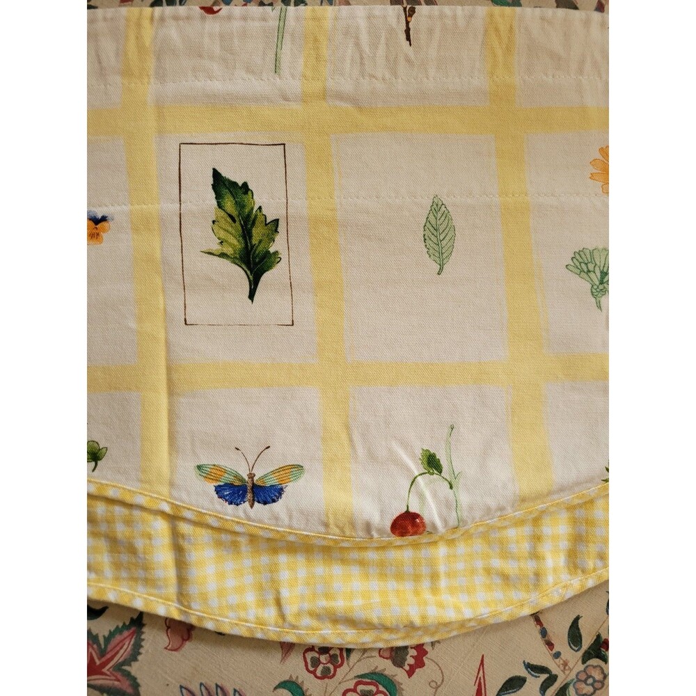 2 Waverly Pastoral Valance Botanical Yellow Gingham Butterfly Leaves 78 x 15